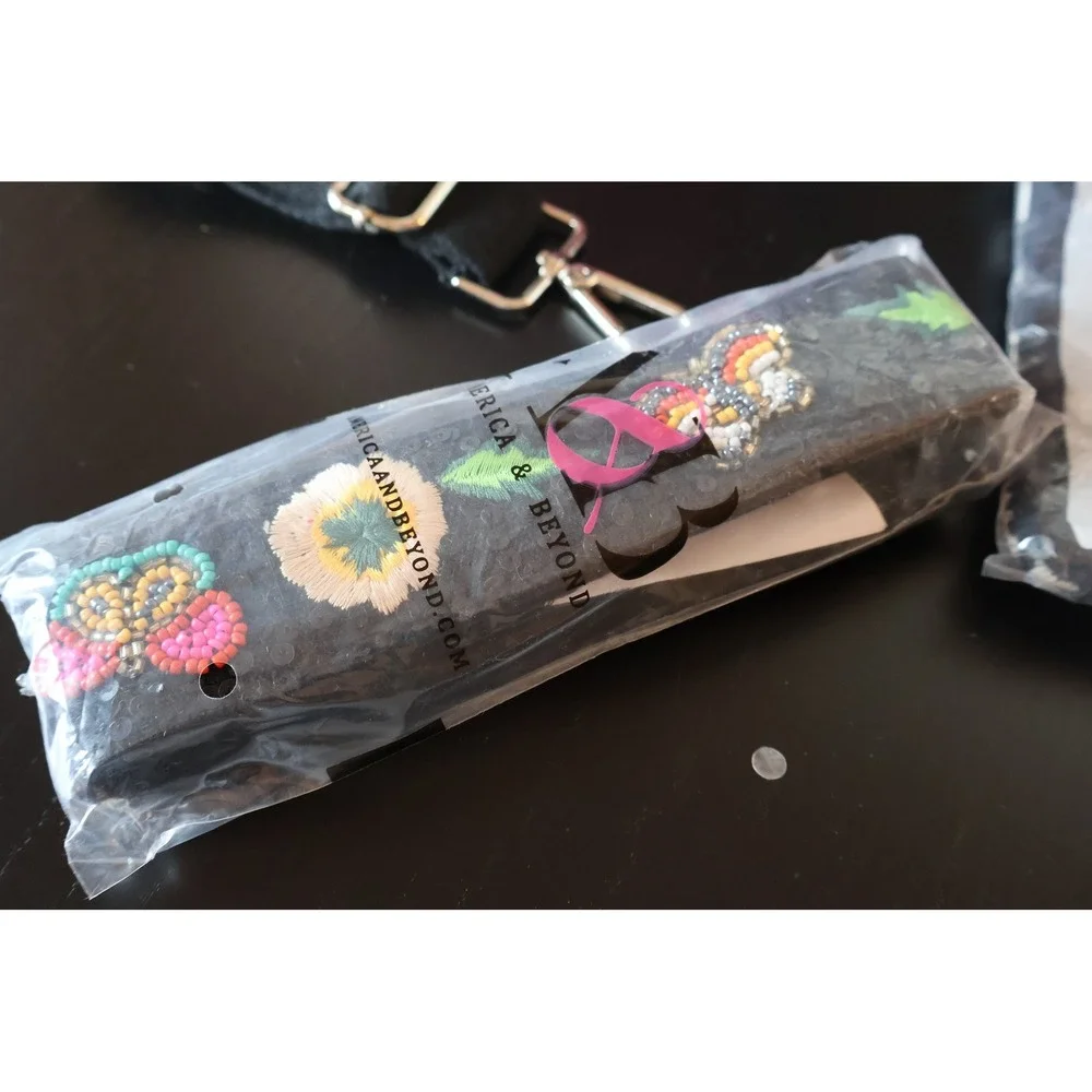 America & Beyond QVC Midnight Butterflies Beaded Tote Set NWT
